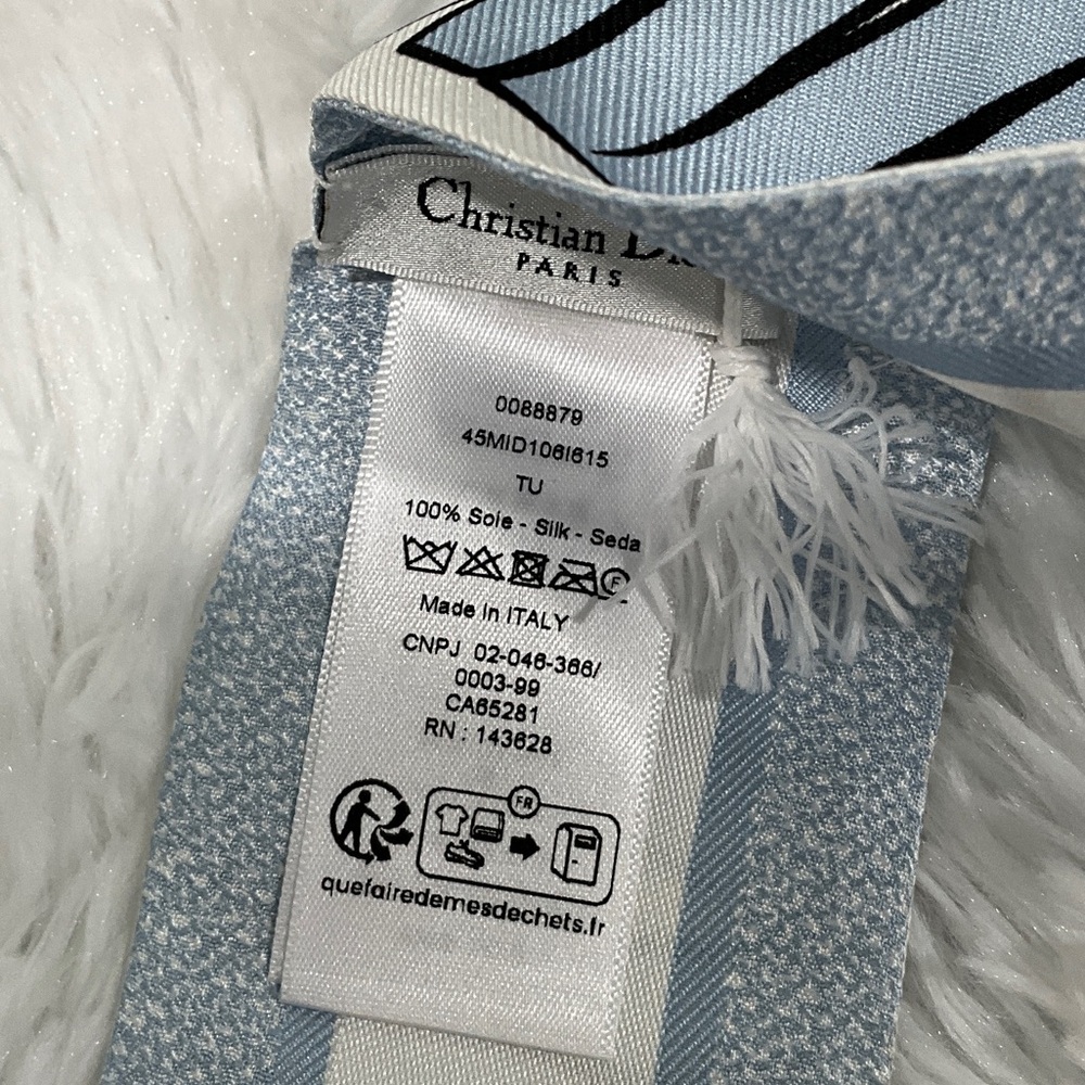 Dior Light Blue and White Logo Silk Twilly Scarf - Picture 4 of 4